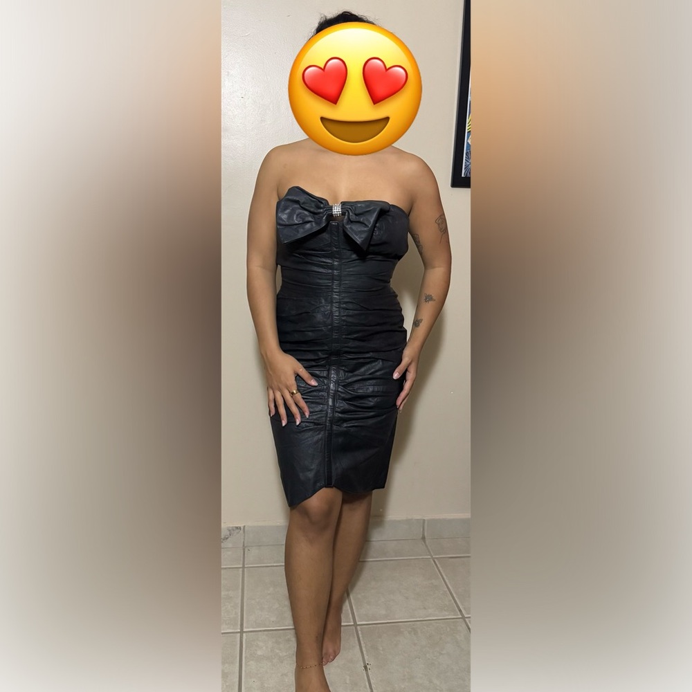 Vintage 80s REAL Leather Bodycon Dress